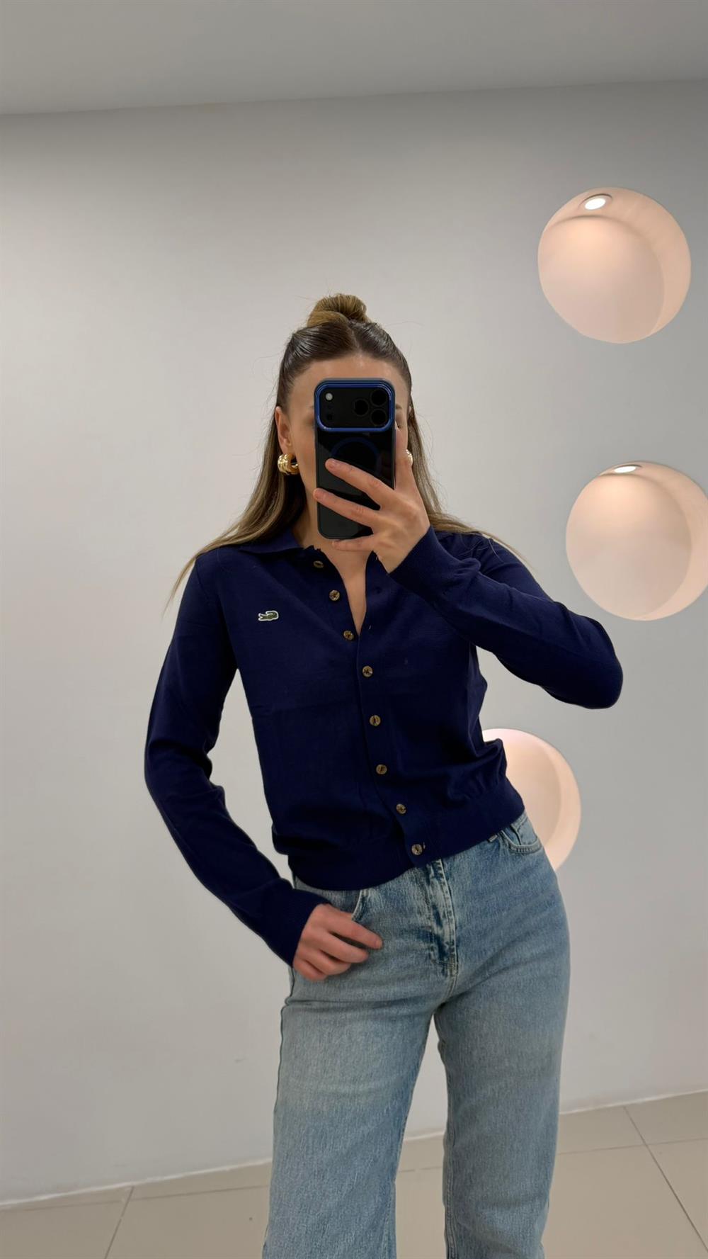 PREMİUM SERİ DÜĞMELİ YAKALI  HIRKA LACİVERT