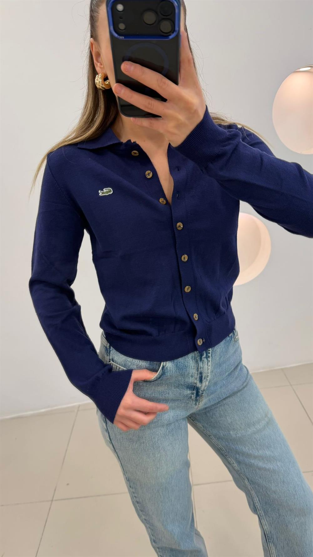 PREMİUM SERİ DÜĞMELİ YAKALI  HIRKA LACİVERT