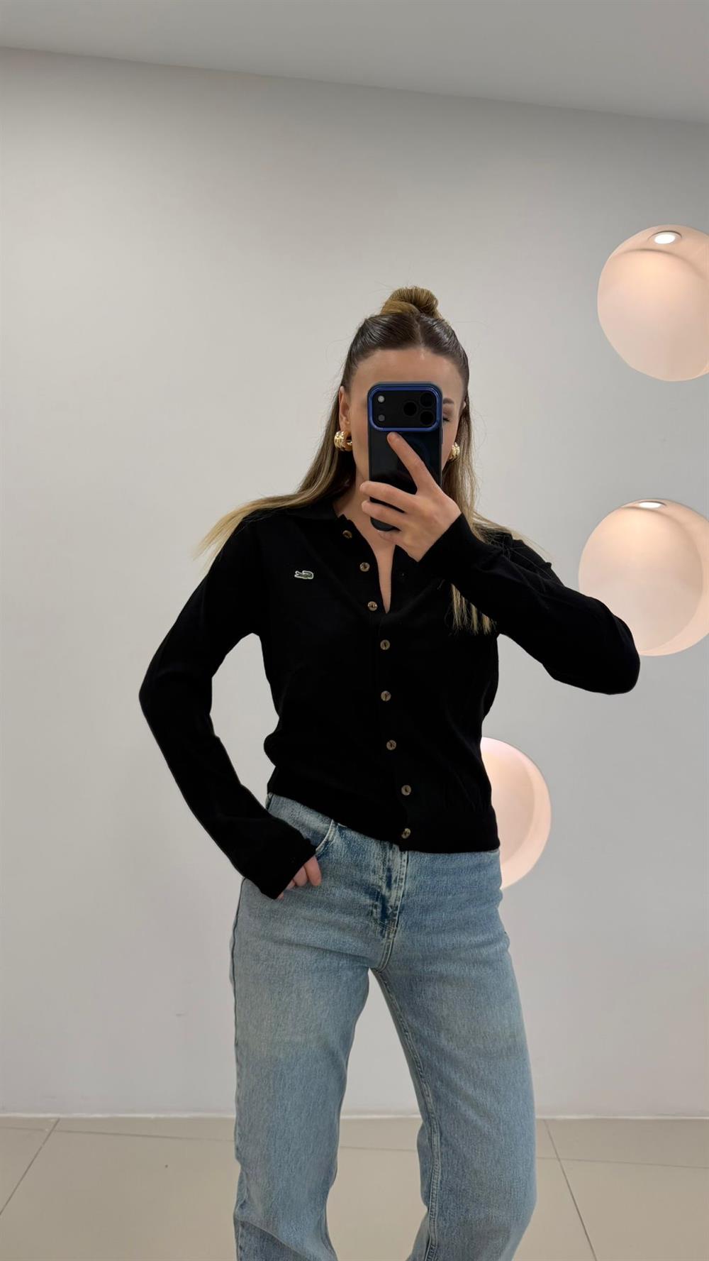 PREMİUM SERİ DÜĞMELİ YAKALI  HIRKA SİYAH