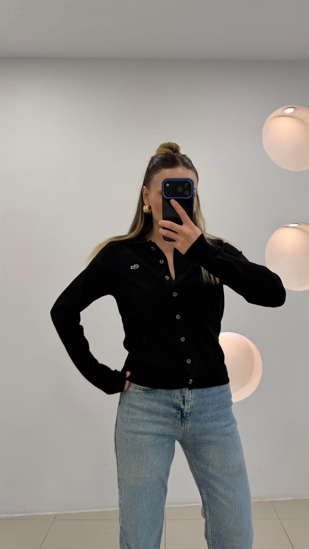 PREMİUM SERİ DÜĞMELİ YAKALI  HIRKA SİYAH