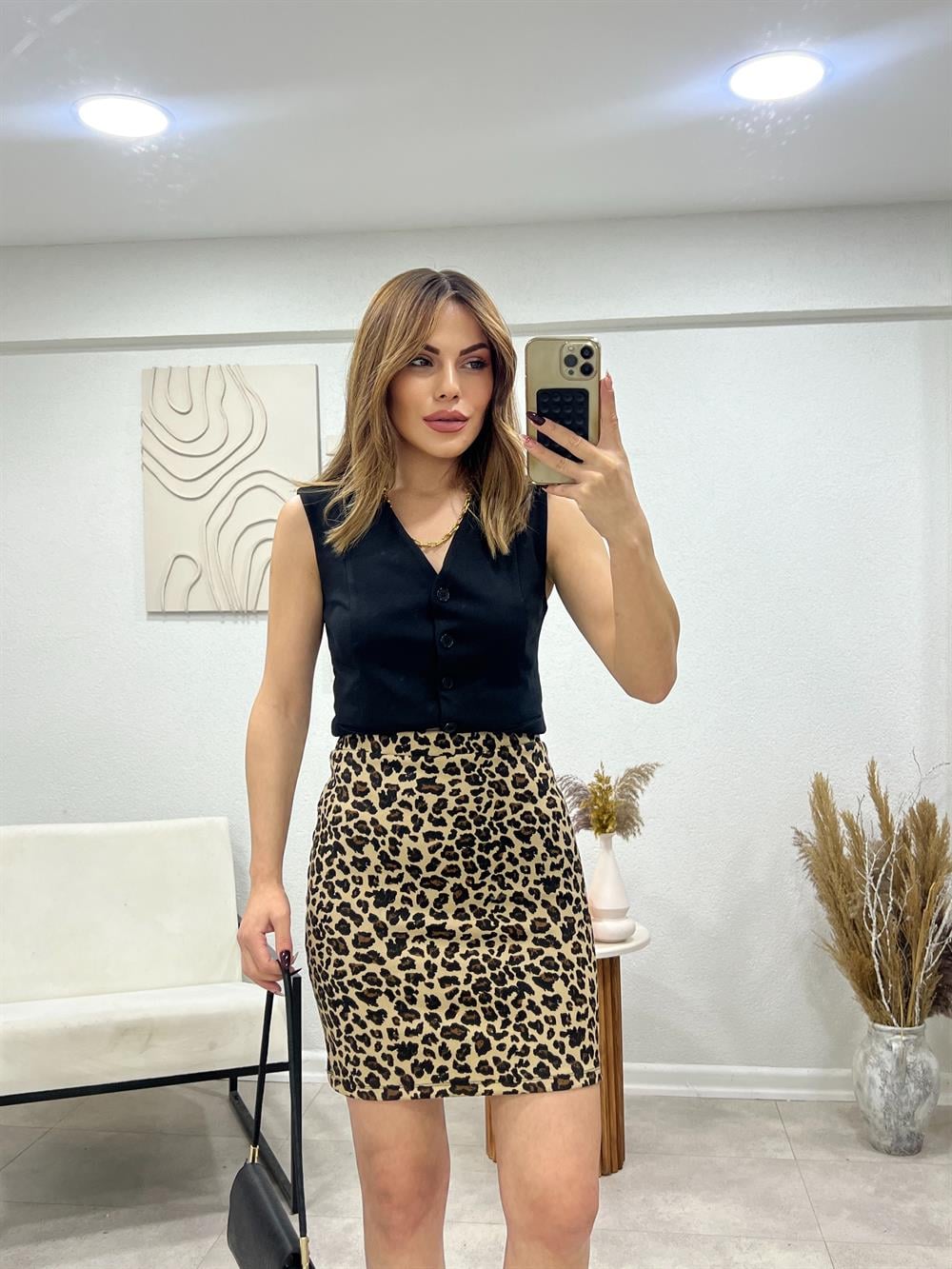 Premi̇um Seri̇ Full Li̇krali Leopar Desen Etek