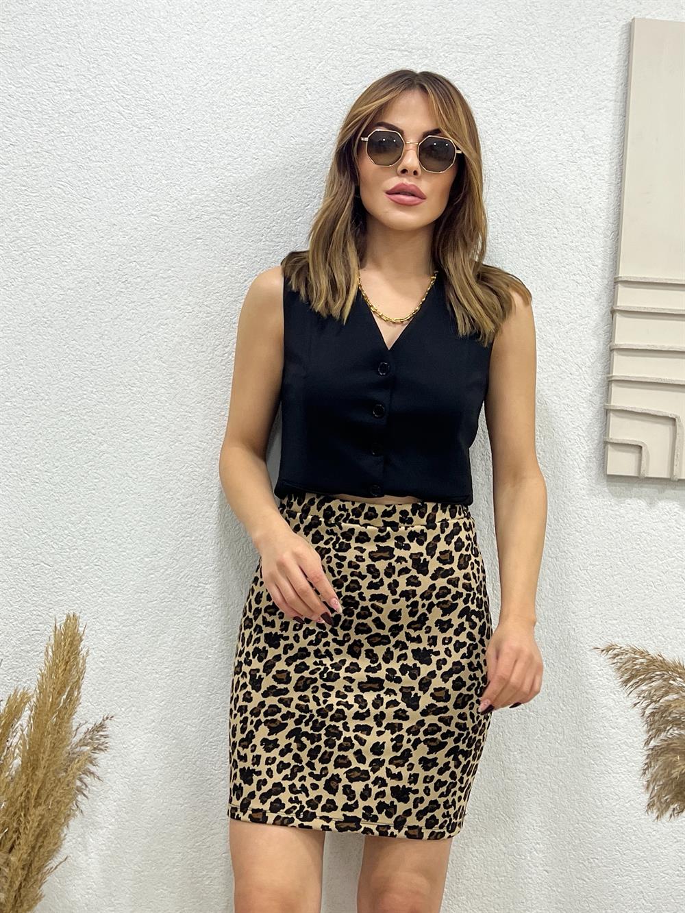 Premi̇um Seri̇ Full Li̇krali Leopar Desen Etek
