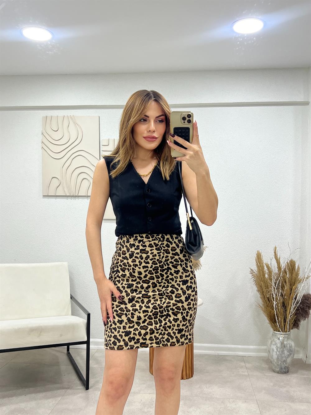 Premi̇um Seri̇ Full Li̇krali Leopar Desen Etek