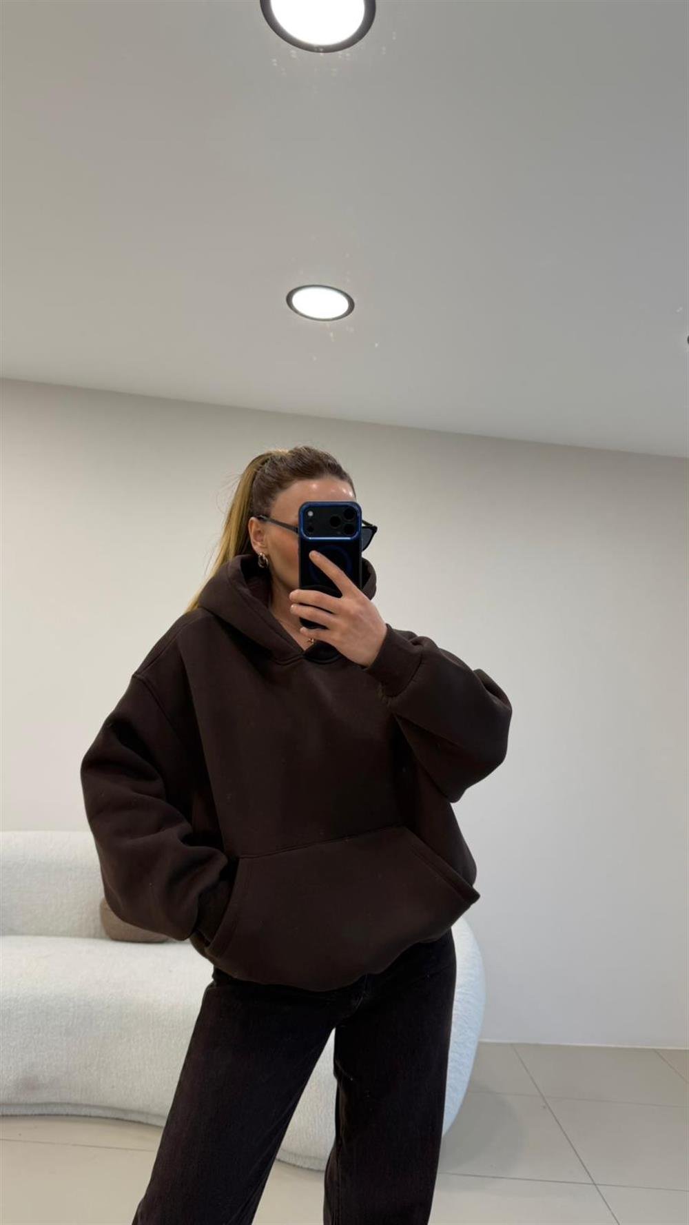 PREMİUM SERİ KAPŞONLU 3 İPLİK SWEAT ACI KAHVE