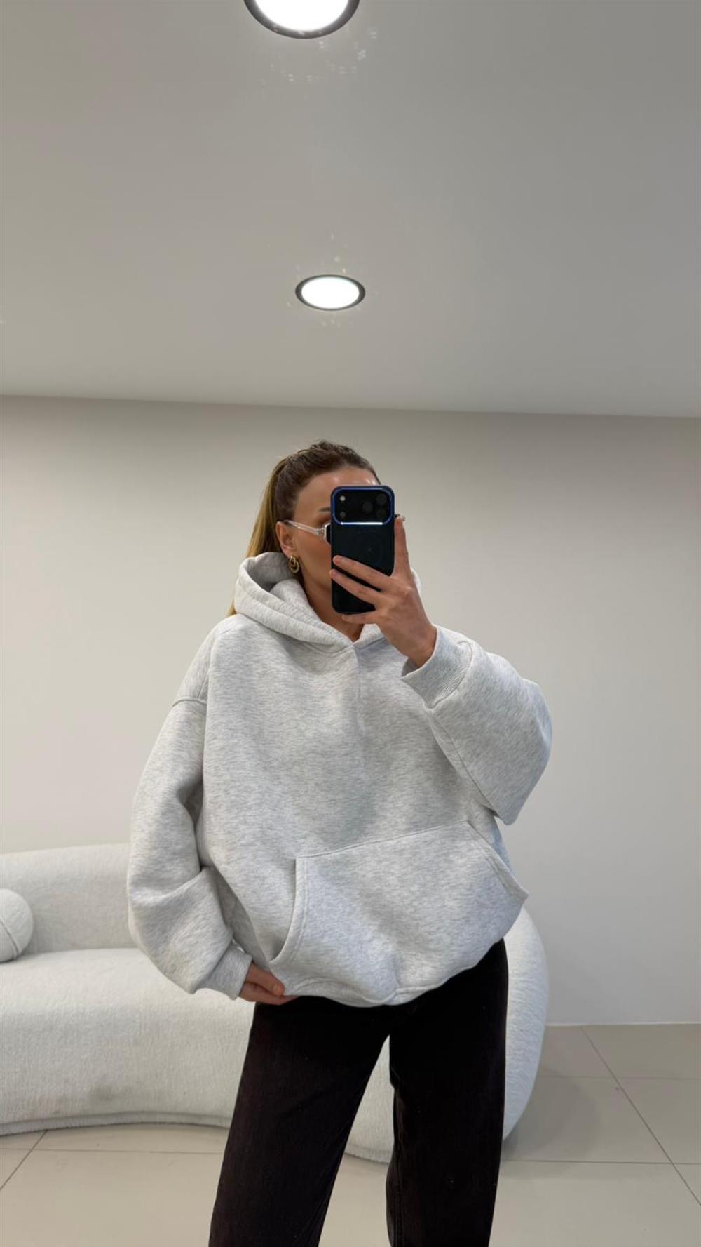 PREMİUM SERİ KAPŞONLU 3 İPLİK SWEAT GRİ