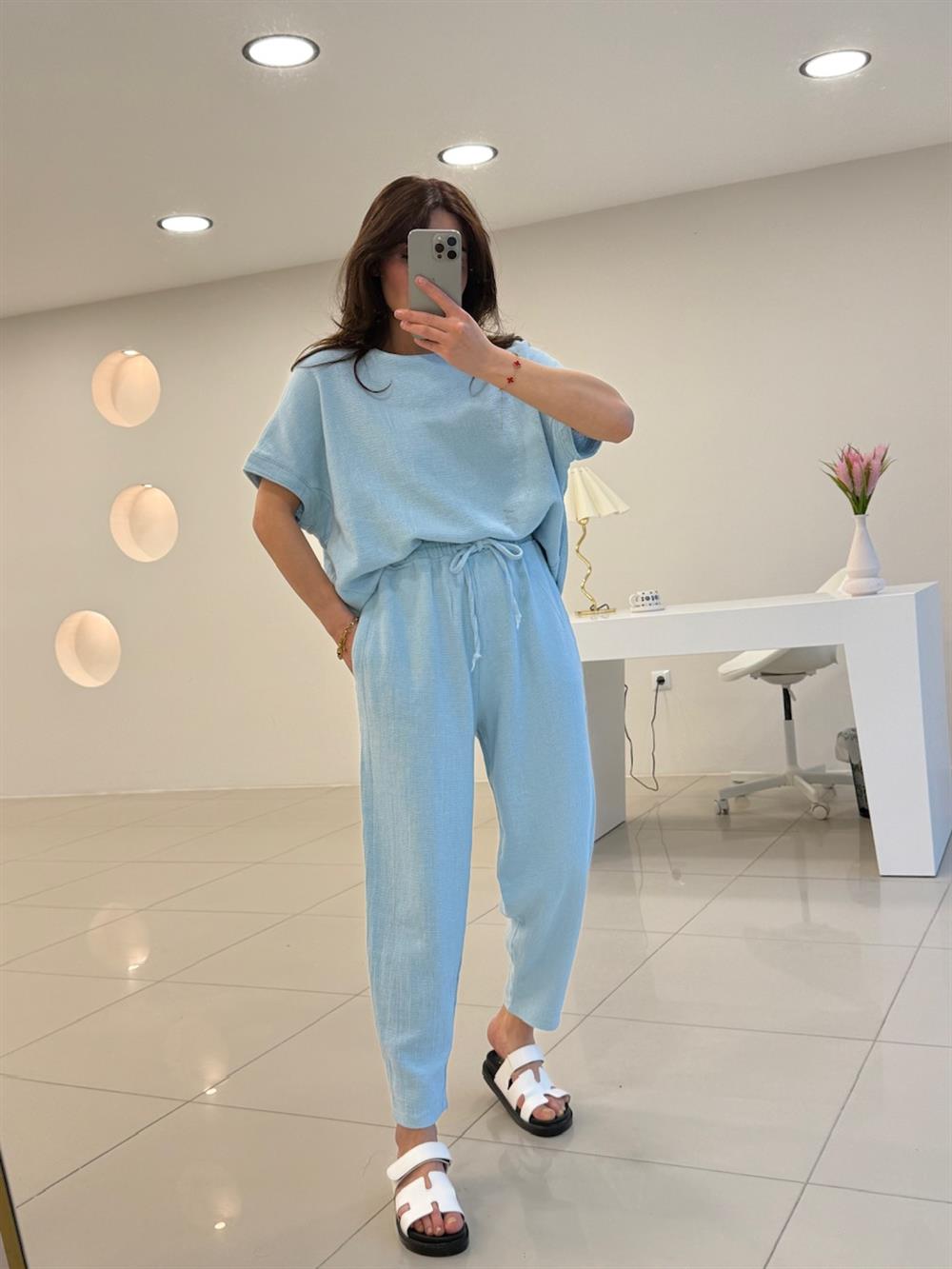 PREMİUM SERİ KETEN TAKIM MAVİ
