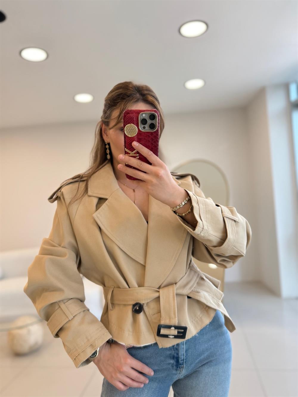 PREMIUM SERİ KISA TRENÇKOT CAMEL