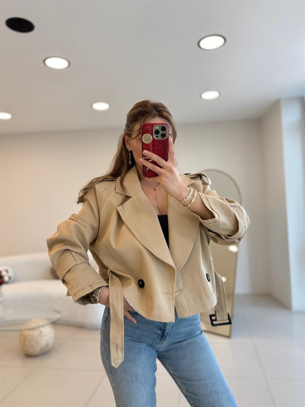 PREMIUM SERİ KISA TRENÇKOT CAMEL