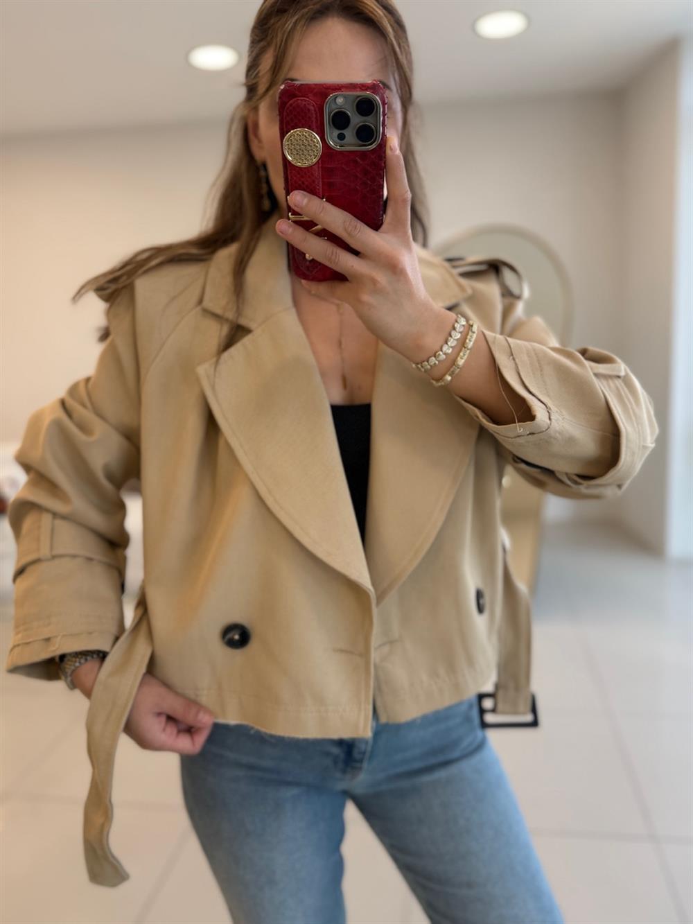 PREMIUM SERİ KISA TRENÇKOT CAMEL