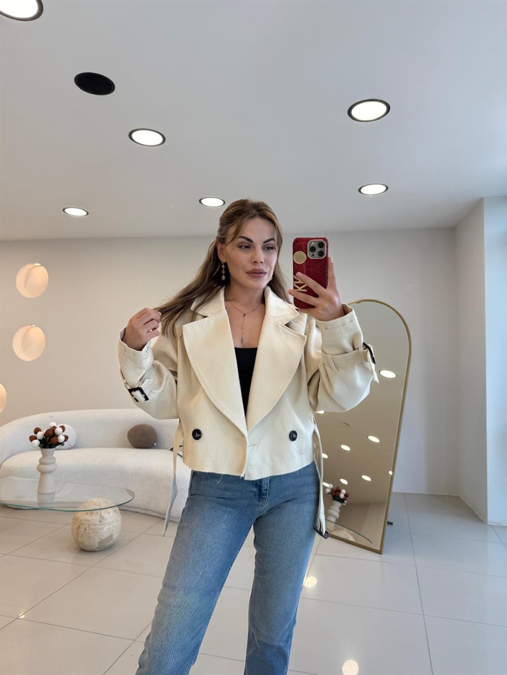 PREMIUM SERİ KISA TRENÇKOT EKRU