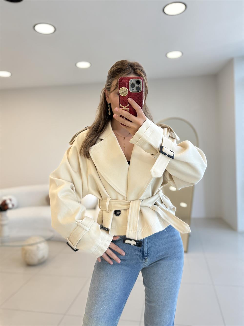 PREMIUM SERİ KISA TRENÇKOT EKRU