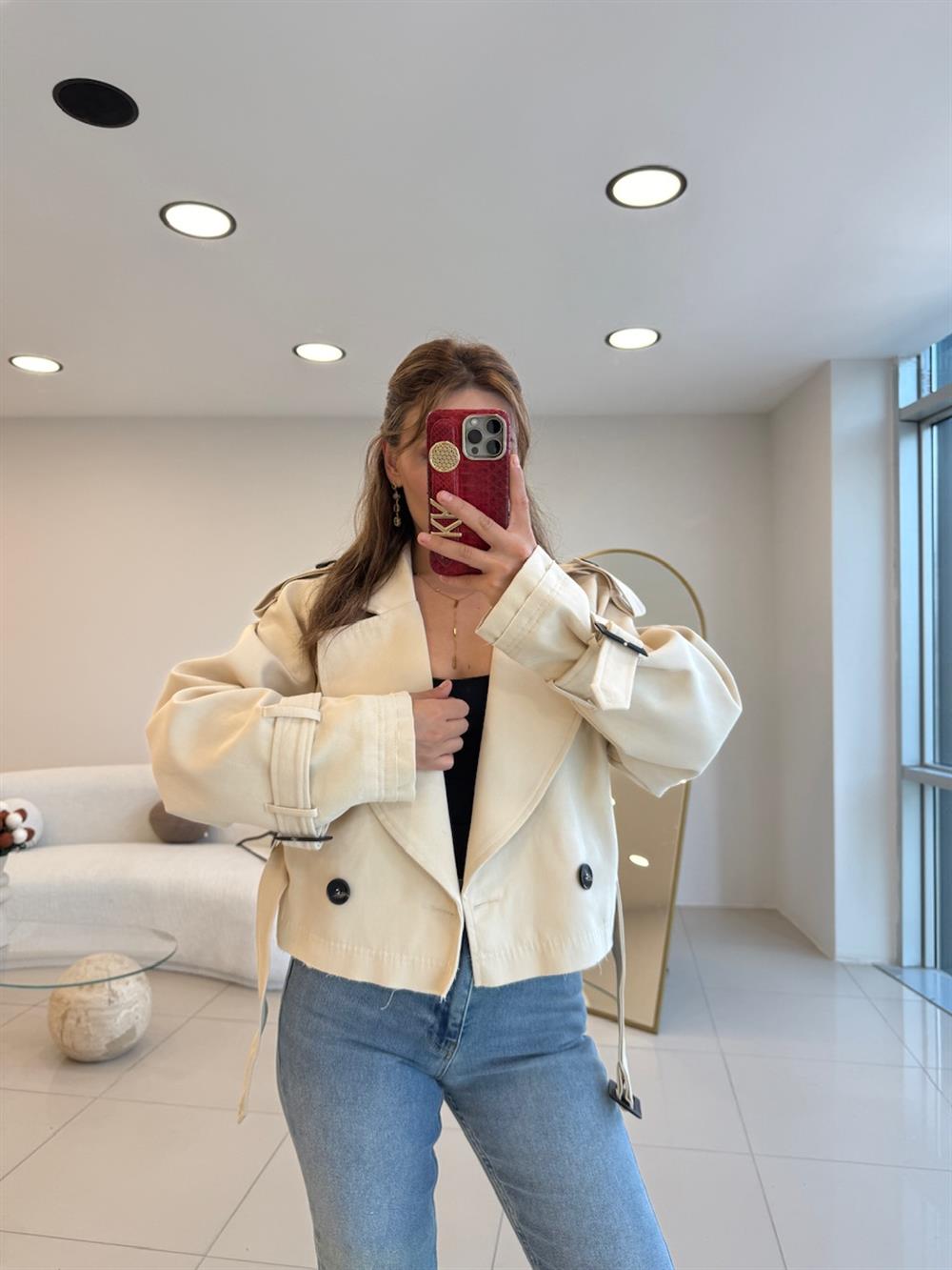 PREMIUM SERİ KISA TRENÇKOT EKRU