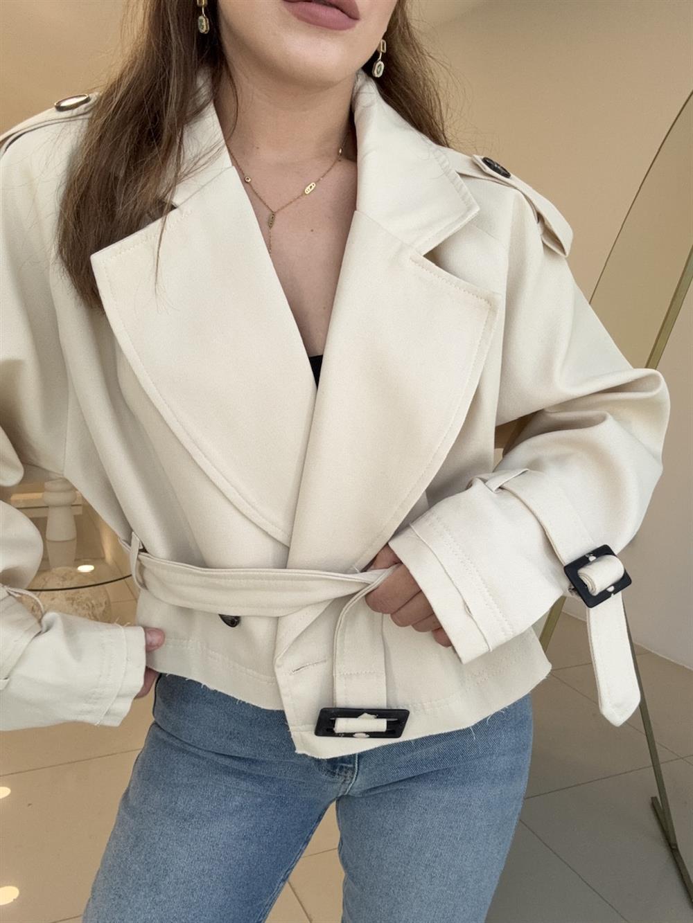 PREMIUM SERİ KISA TRENÇKOT EKRU