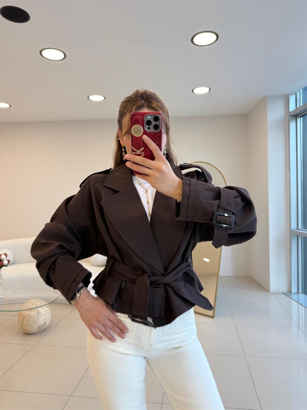 PREMIUM SERİ KISA TRENÇKOT KAHVE