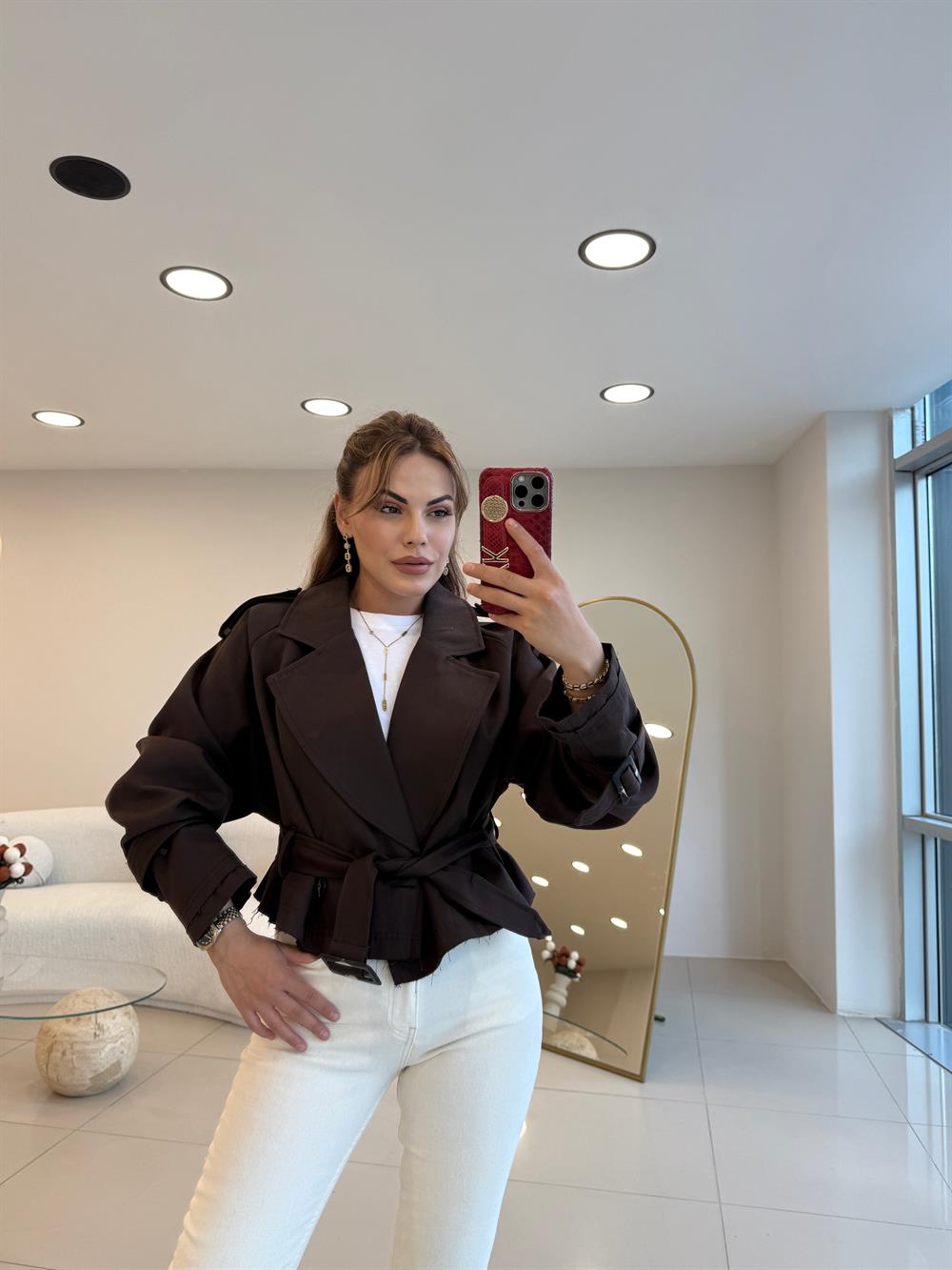 PREMIUM SERİ KISA TRENÇKOT KAHVE