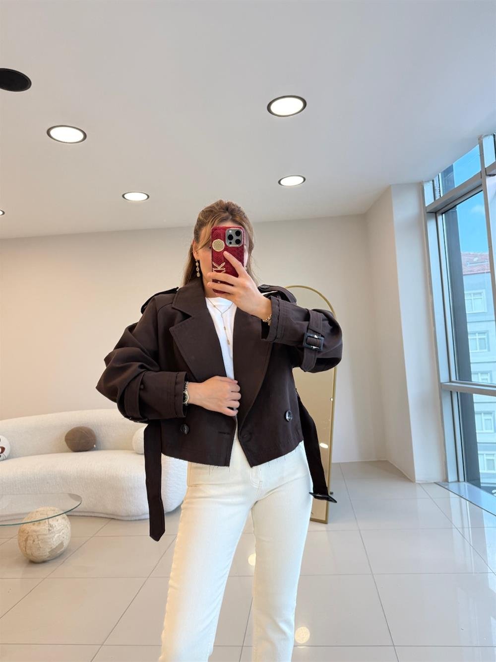 PREMIUM SERİ KISA TRENÇKOT KAHVE