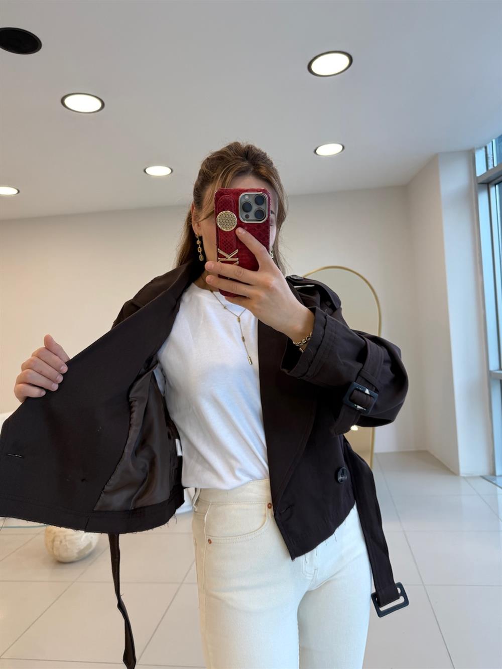 PREMIUM SERİ KISA TRENÇKOT KAHVE