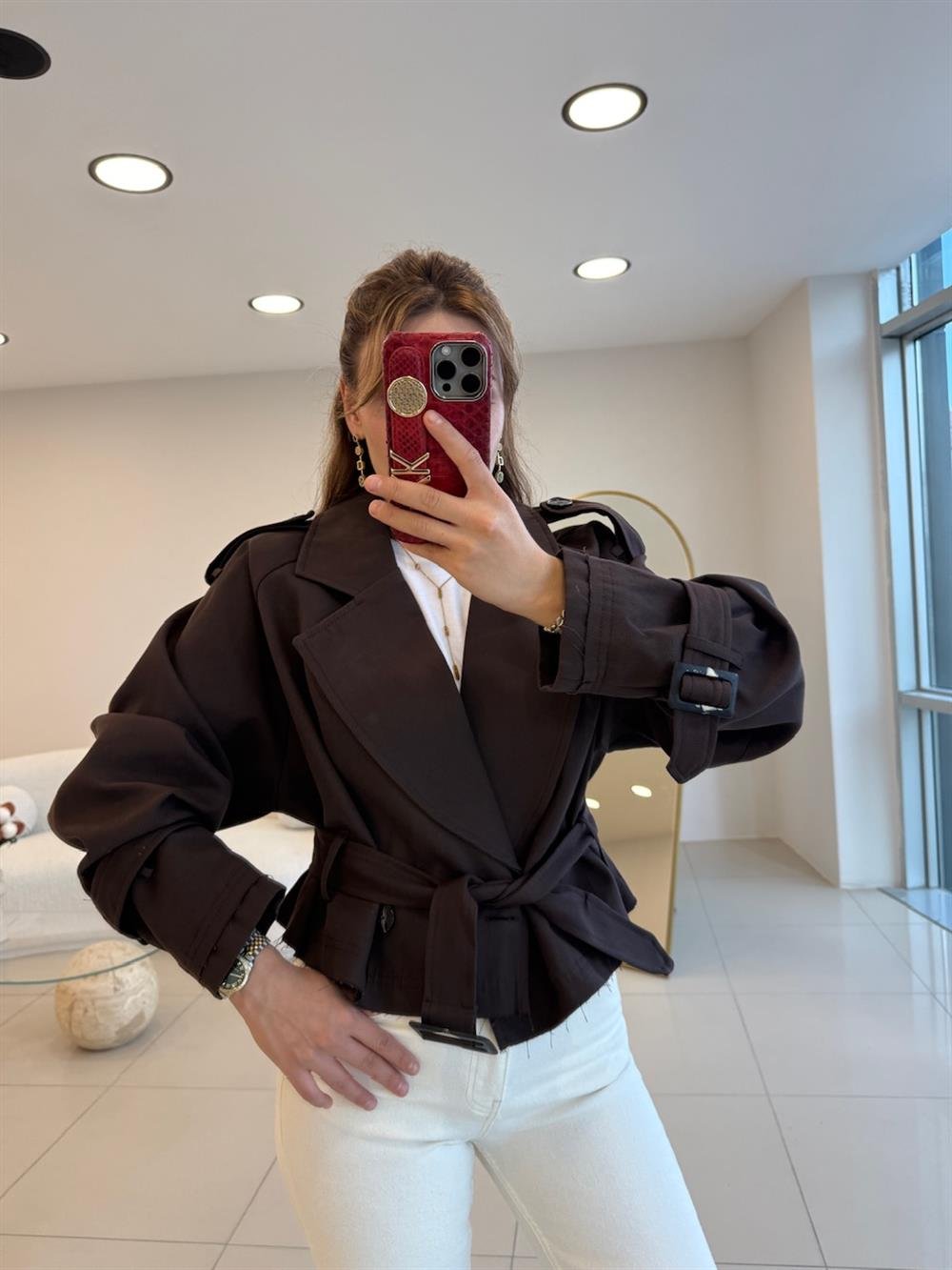 PREMIUM SERİ KISA TRENÇKOT KAHVE