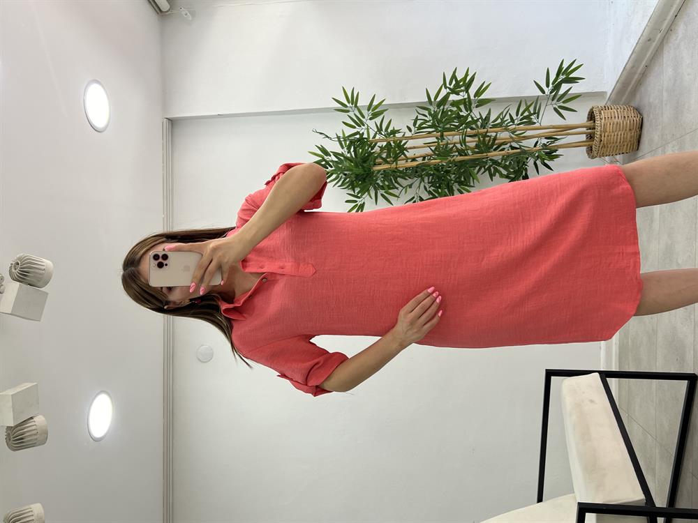 Premi̇um Seri̇ Mi̇di̇ Boy Keten Elbi̇se Toz Pembe