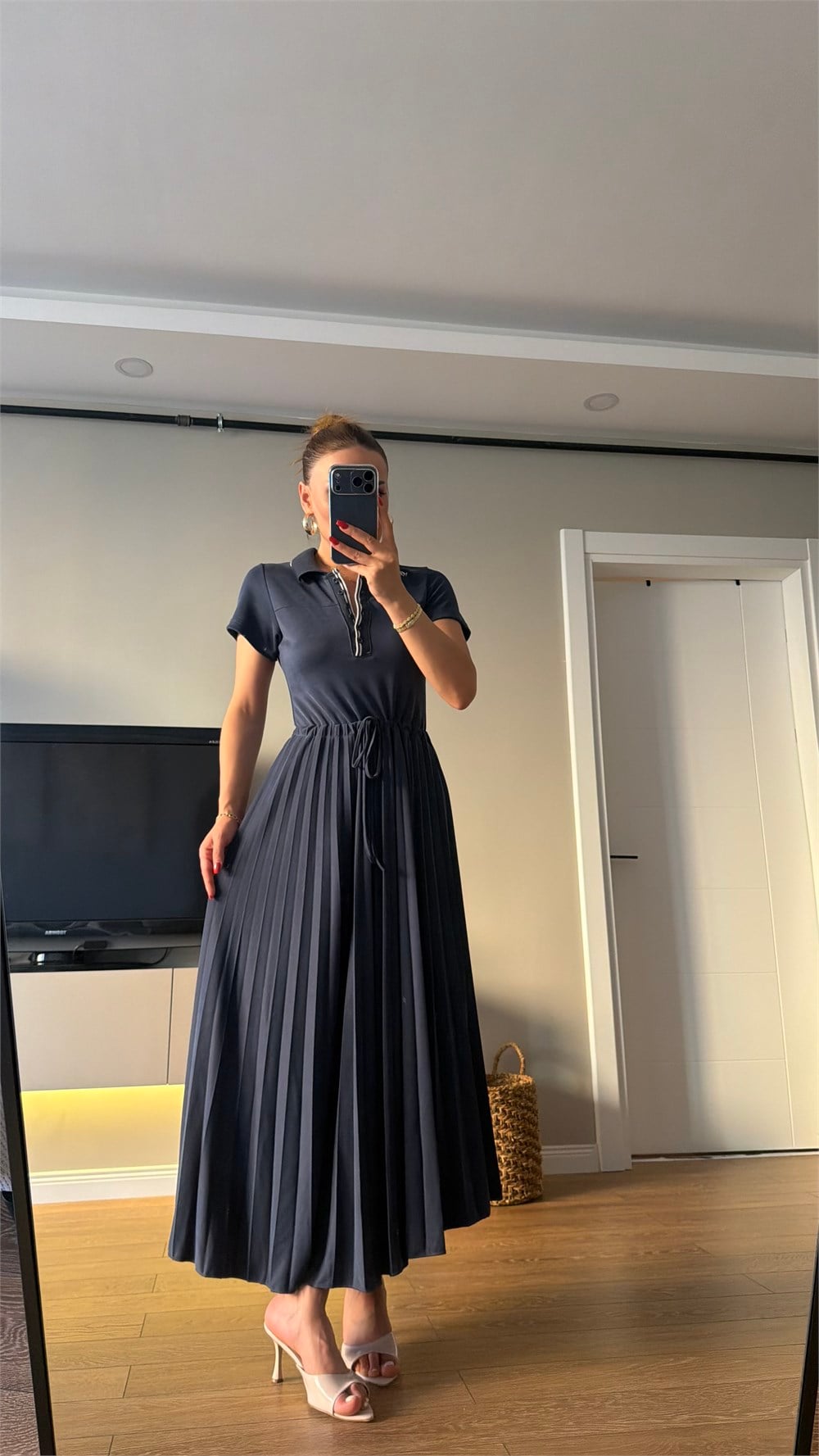 Premium Seri Pileli Bel Bağlamalı Modal Elbise Laci 