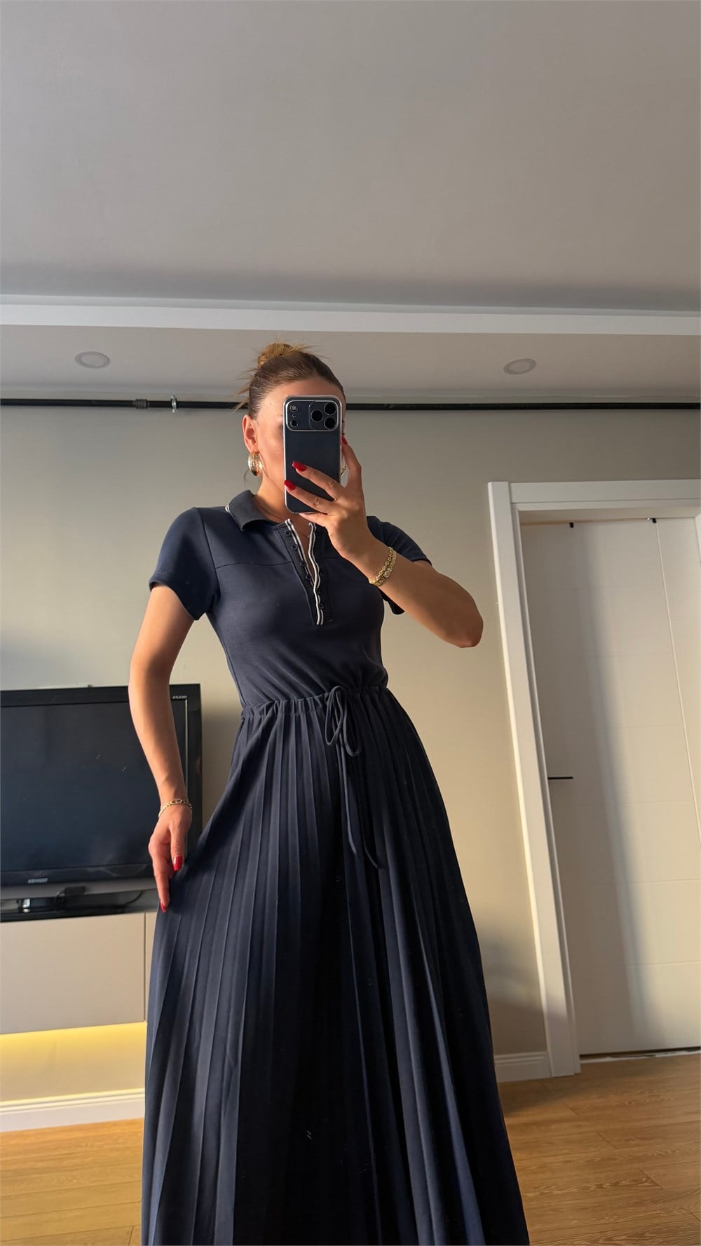 Premium Seri Pileli Bel Bağlamalı Modal Elbise Laci 