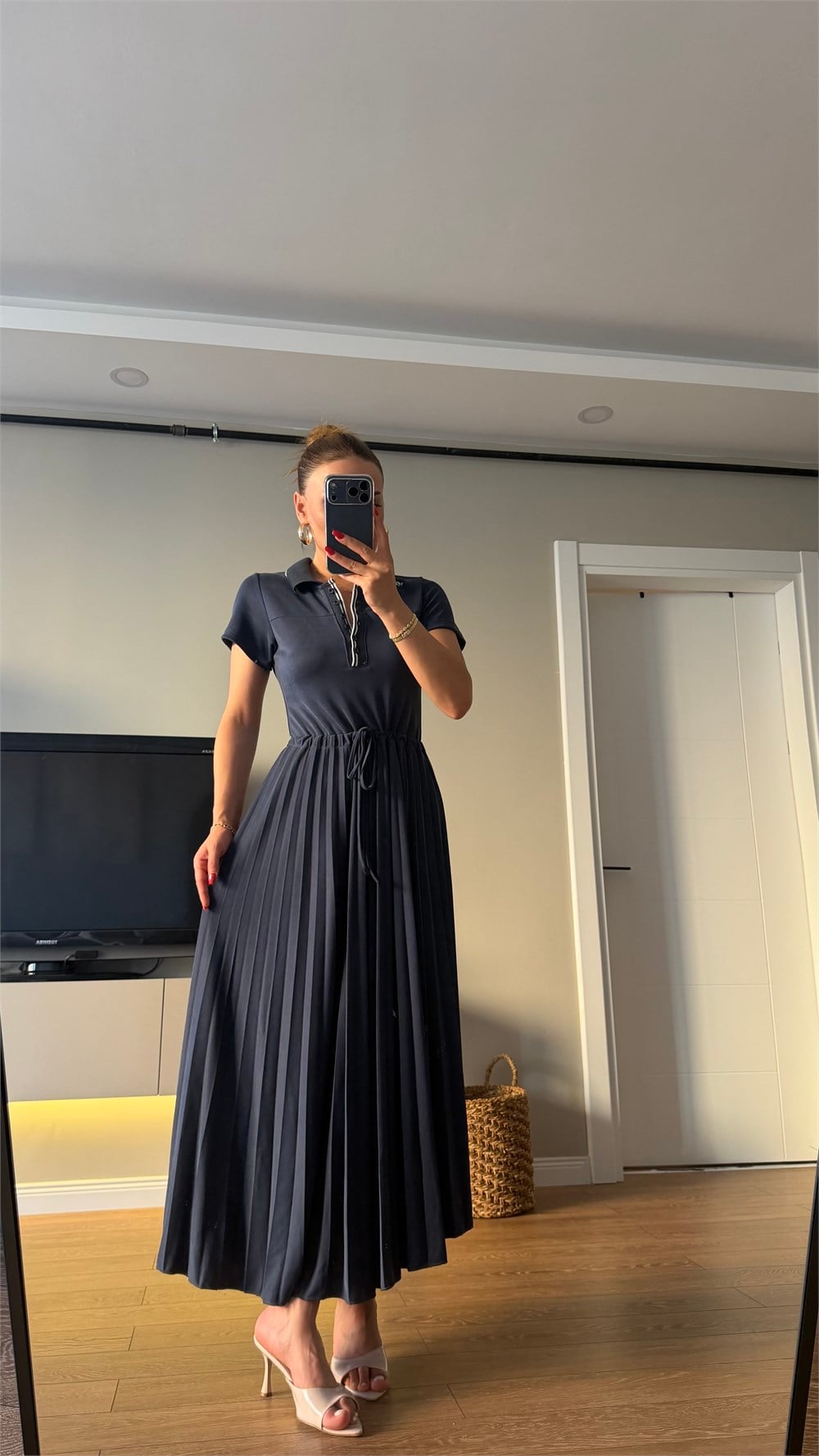 Premium Seri Pileli Bel Bağlamalı Modal Elbise Laci 