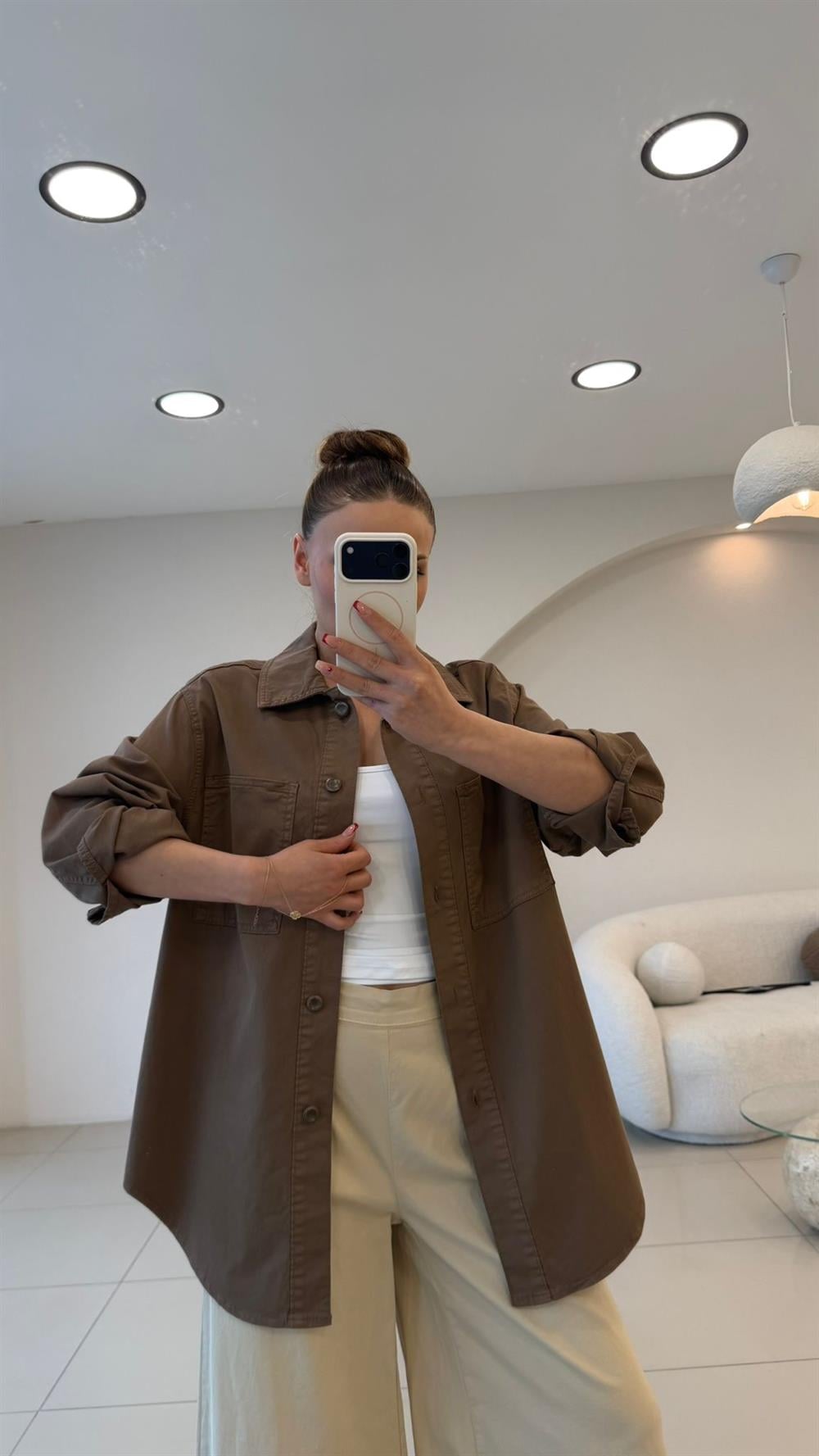 PREMİUM SERİ RELAX KETEN GÖMLEK KAHVE