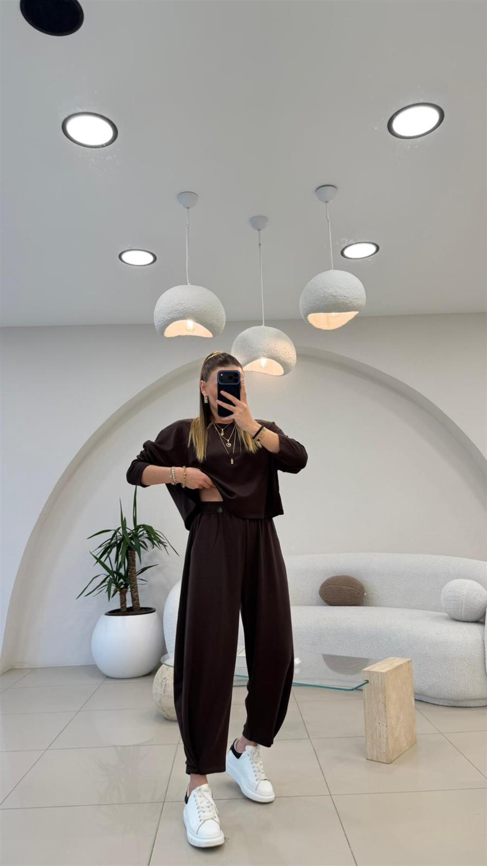 PREMİUM SERİ ŞALVARLI EŞOFMAN TAKIM KAHVE  