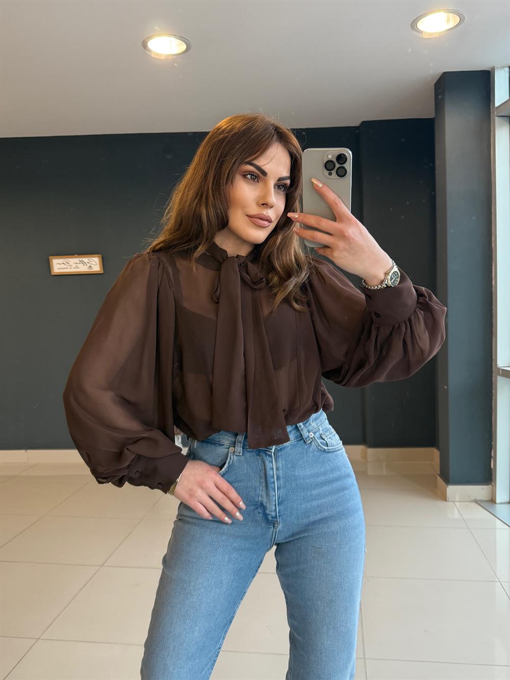 Premi̇um Seri̇ Tül Gömlek Aci Kahve