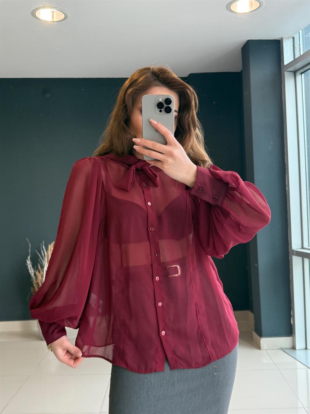 Premi̇um Seri̇ Tül Gömlek Bordo