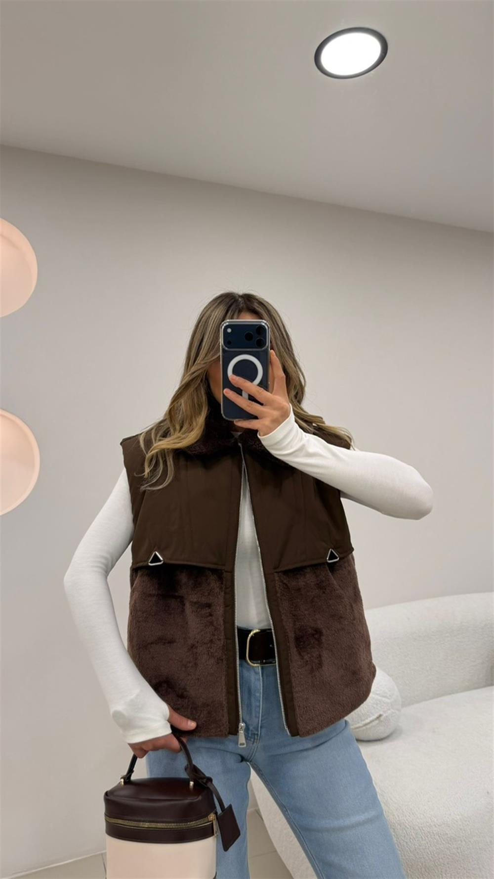 PREMİUM SERİ YAKA KÜRK DETAYLI YELEK