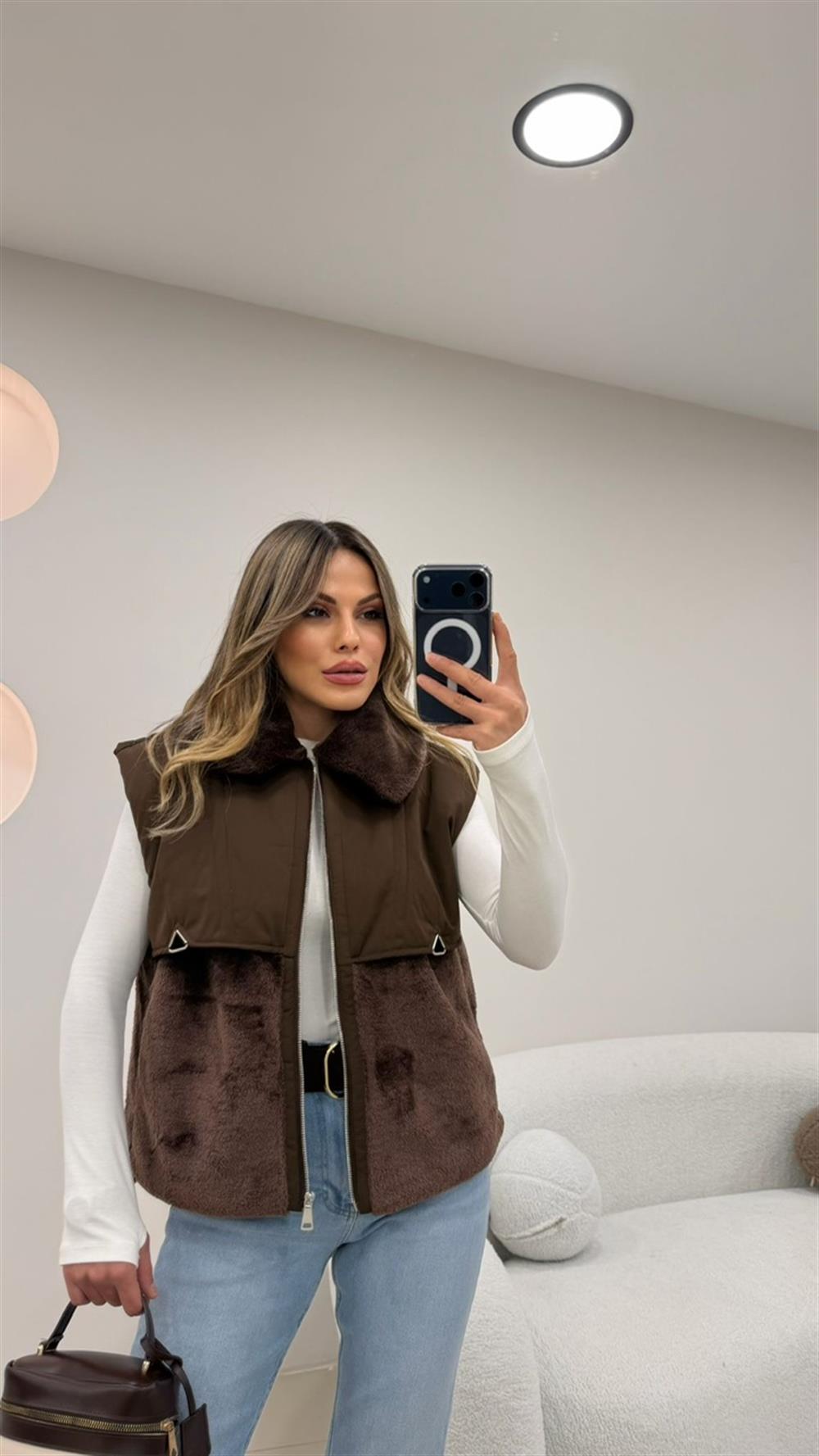 PREMİUM SERİ YAKA KÜRK DETAYLI YELEK