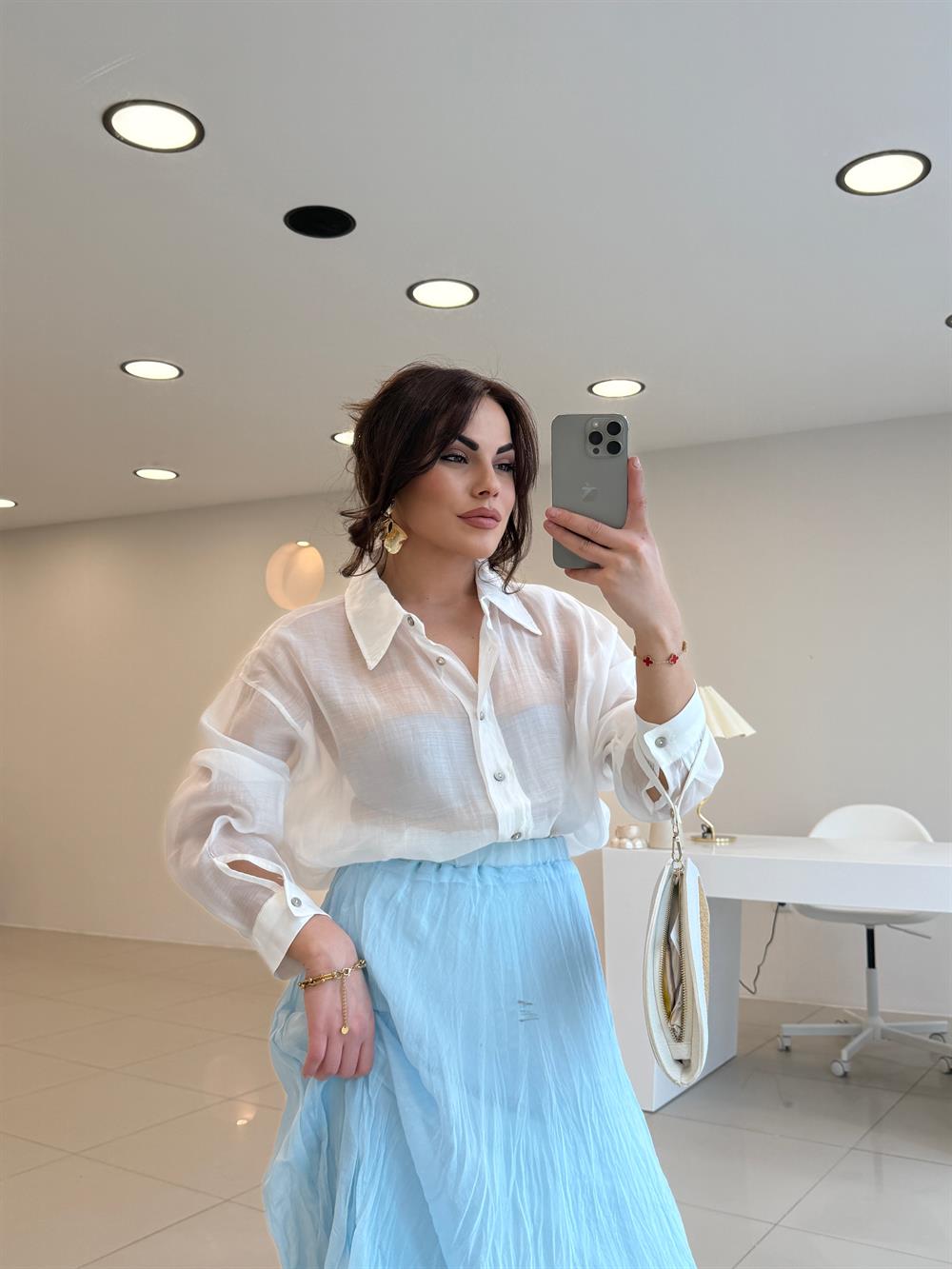 RAHAT KESİM TÜL GÖMLEK BEYAZ