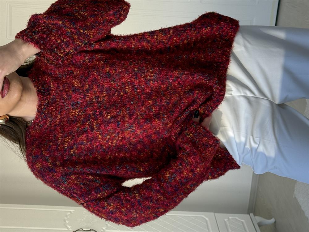 Renkli̇ Bi̇si̇klet Yaka Kazak Bordo