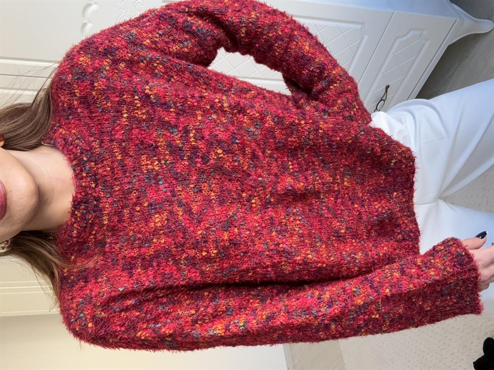 Renkli̇ Bi̇si̇klet Yaka Kazak Bordo