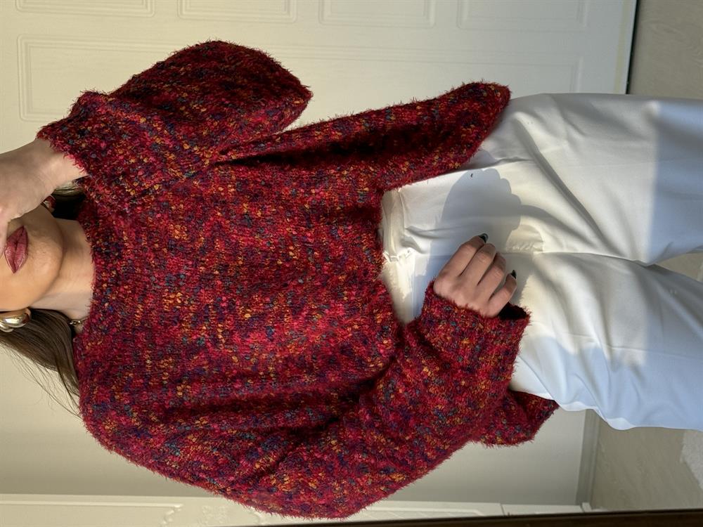 Renkli̇ Bi̇si̇klet Yaka Kazak Bordo