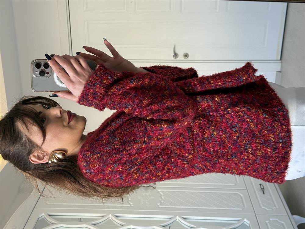 Renkli̇ Bi̇si̇klet Yaka Kazak Bordo