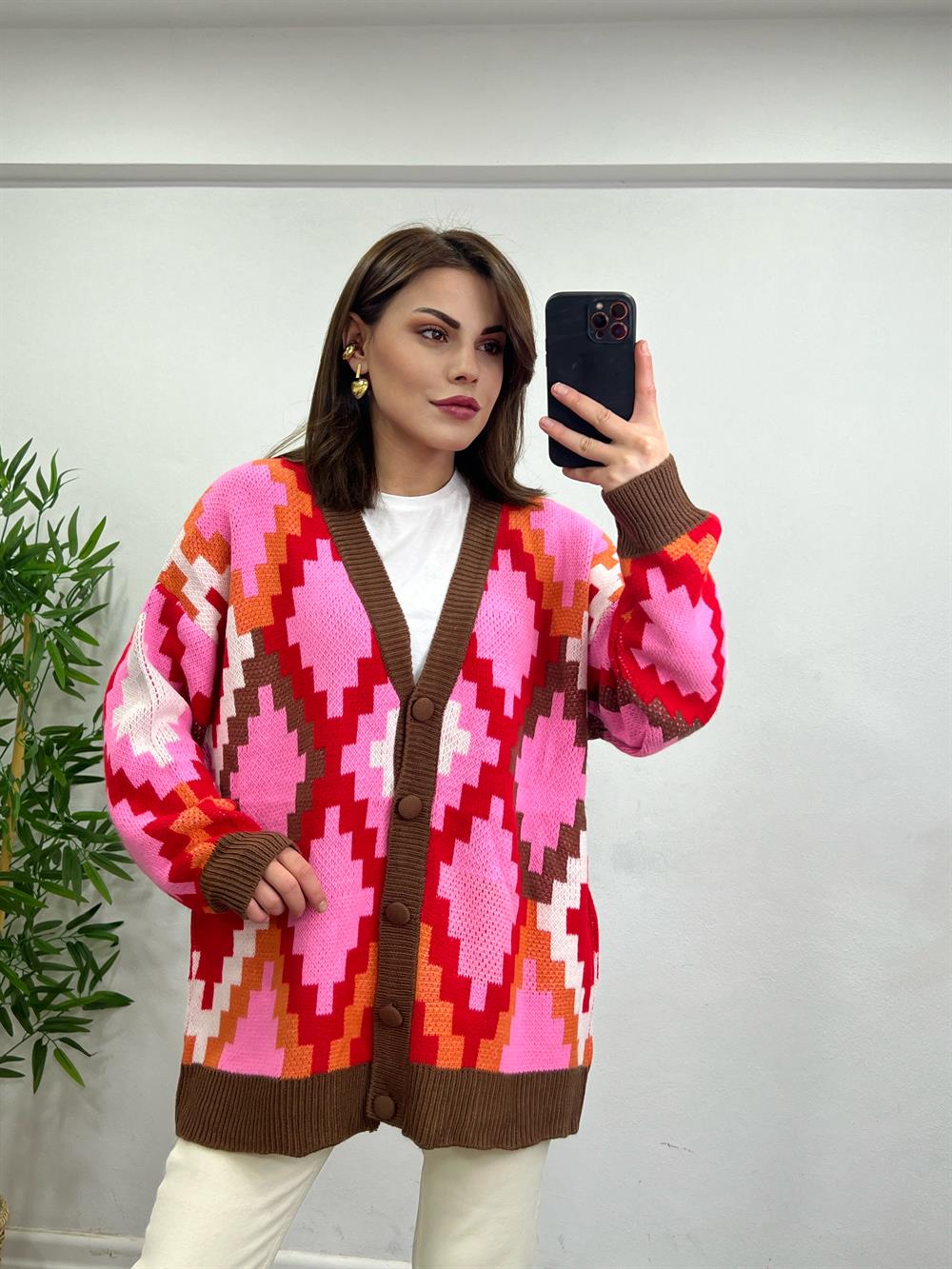 Renkli̇ Desenli̇ Hirka Pembe -Kirmizi