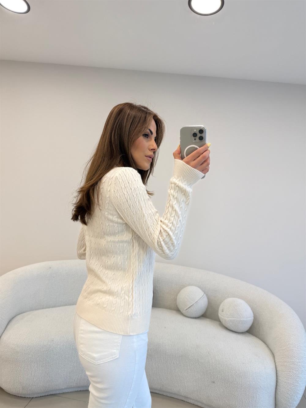 SAÇ ÖRGÜ UZUN KOL BASİC KAZAK  EKRU