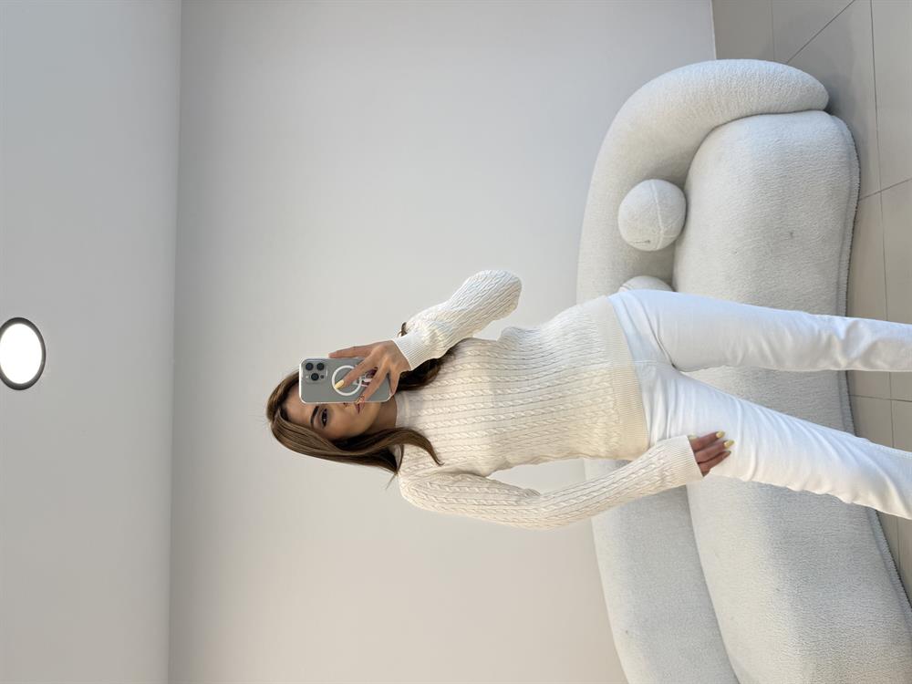 SAÇ ÖRGÜ UZUN KOL BASİC KAZAK  EKRU