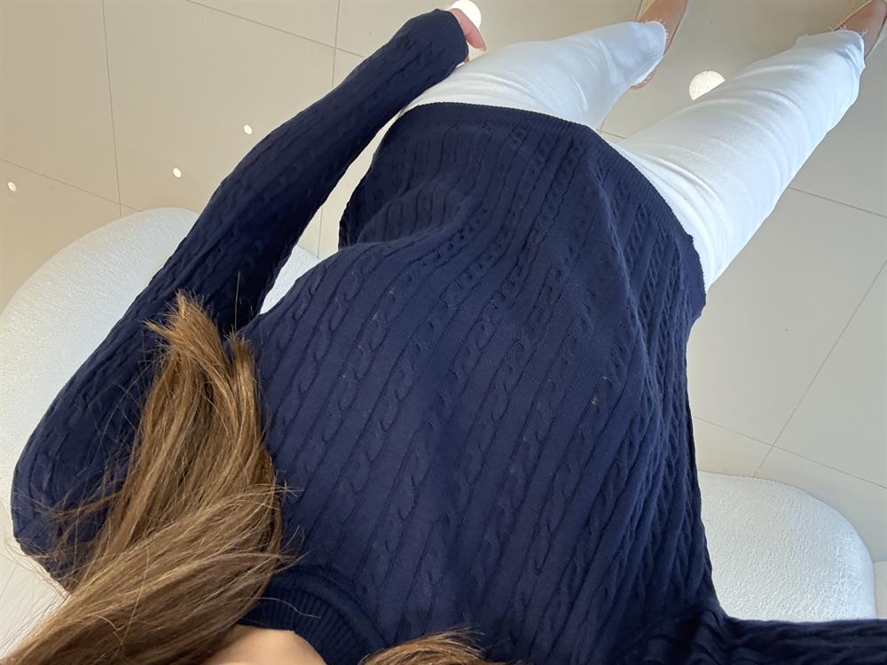 SAÇ ÖRGÜ UZUN KOL BASİC KAZAK  LACİVERT