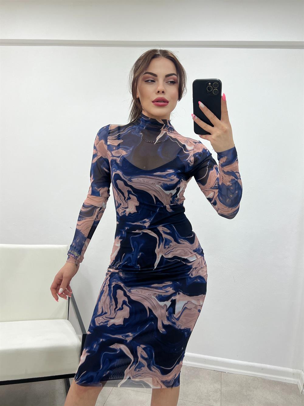Saks Desenli̇ Tül Elbi̇se