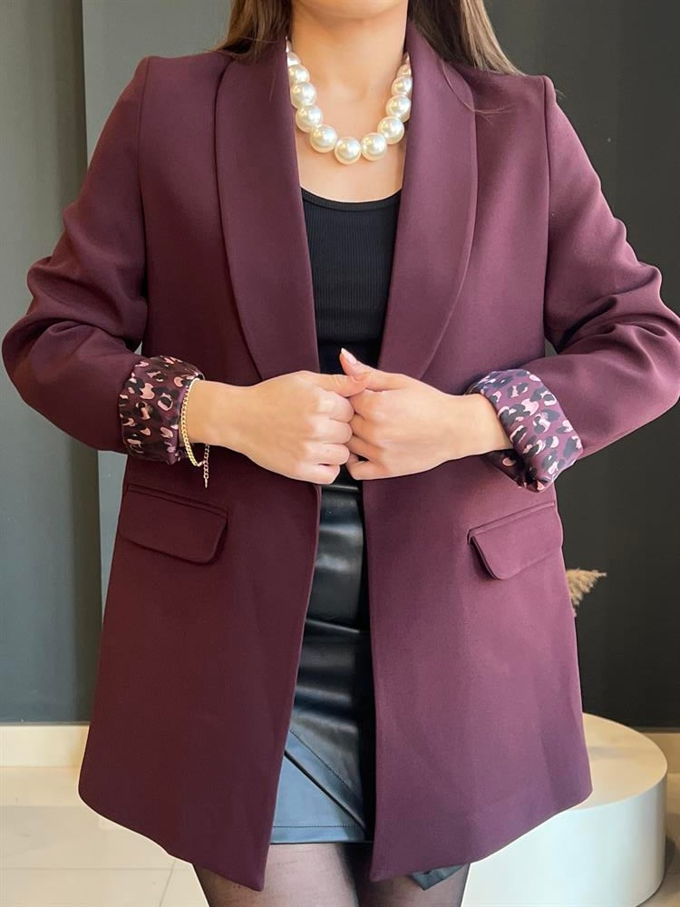 Şal Yaka Leopar Astarli Ceket Bordo