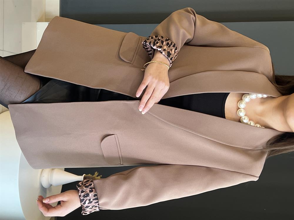 Şal Yaka Leopar Astarli Ceket Vi̇zon