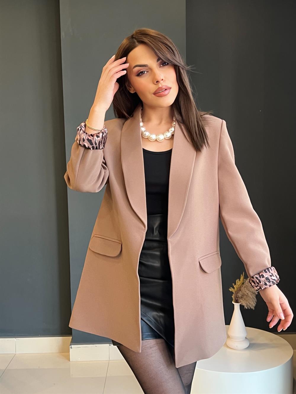 Şal Yaka Leopar Astarli Ceket Vi̇zon