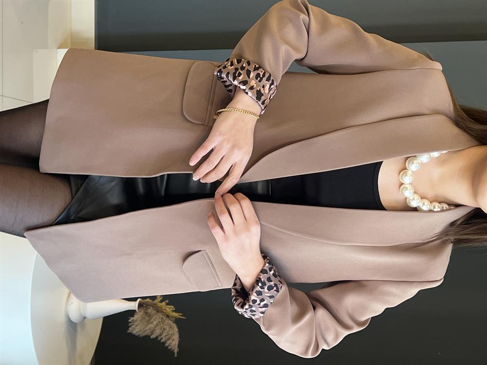 Şal Yaka Leopar Astarli Ceket Vi̇zon