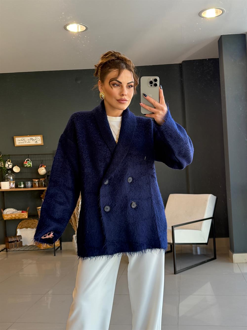 Şal Yaka Premi̇um Hirka Laci̇vert