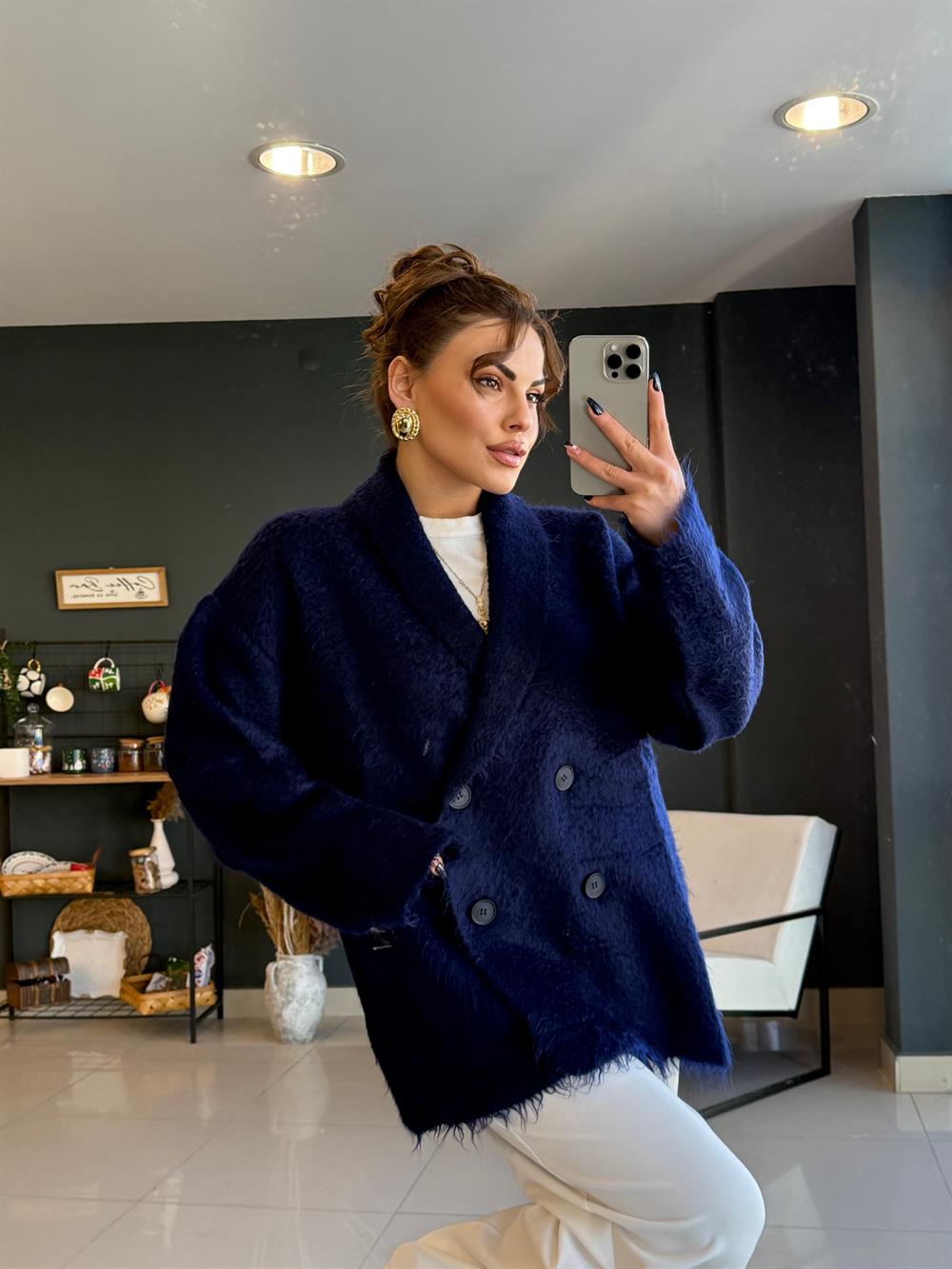 Şal Yaka Premi̇um Hirka Laci̇vert