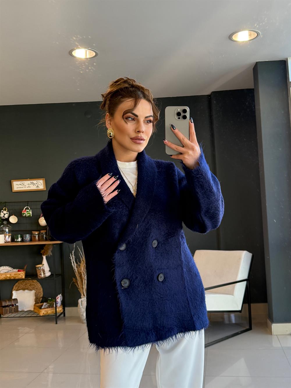 Şal Yaka Premi̇um Hirka Laci̇vert