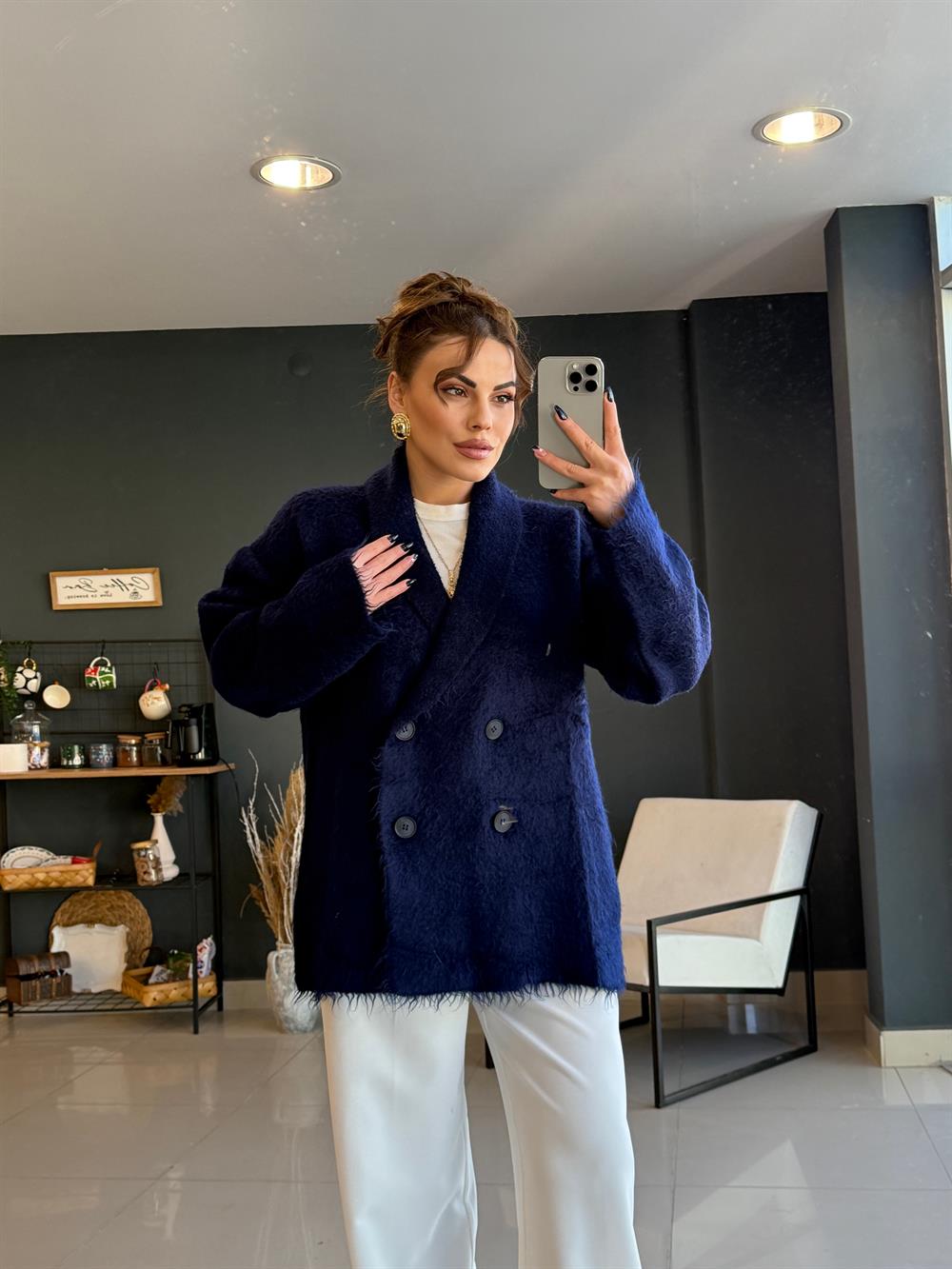 Şal Yaka Premi̇um Hirka Laci̇vert